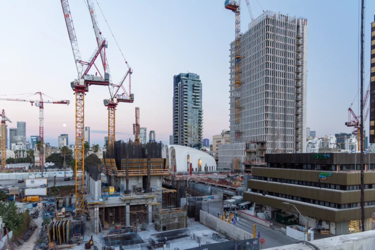 tel-aviv-israel-may-01-2022-somail-complex-tel-aviv-evening-with-moon-rising